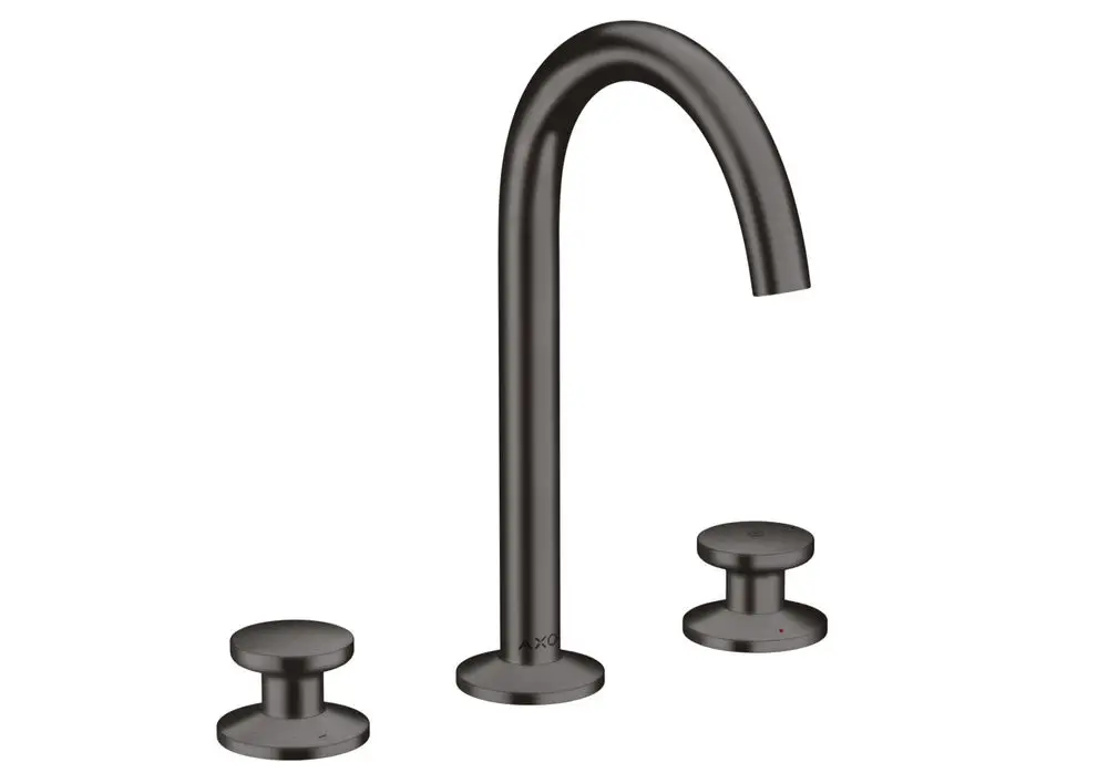 Waschtischarmatur mit hohem Bogen und zwei Griffflächen von AXOR in gebürstetem Schwarzchrom, zur Wandmontage geeignet. 
